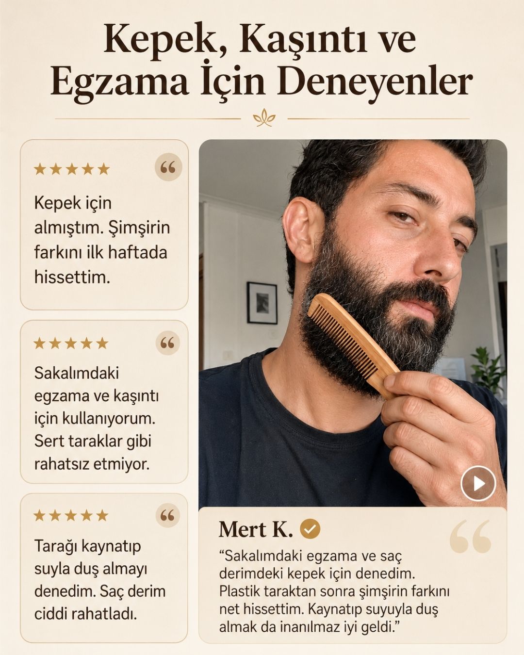 Kepek, Egzama, Sedef ve Saç Derisi Problemleri Azalt | Doğal Şimşir Tarak